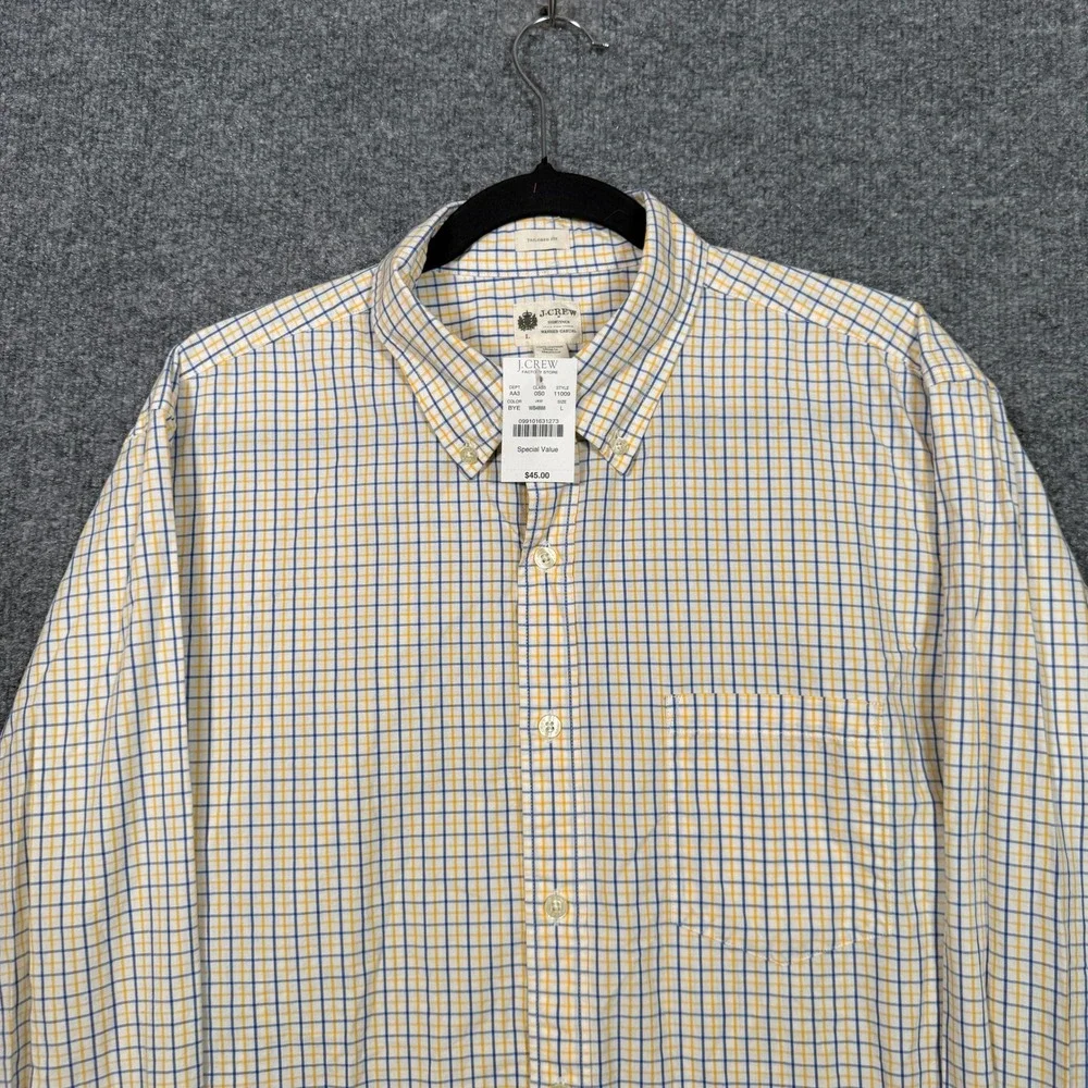 J.Crew Shirtings‎ Washed Casual Shirt Mens Large Blue Yellow Plaid Button Up NEW